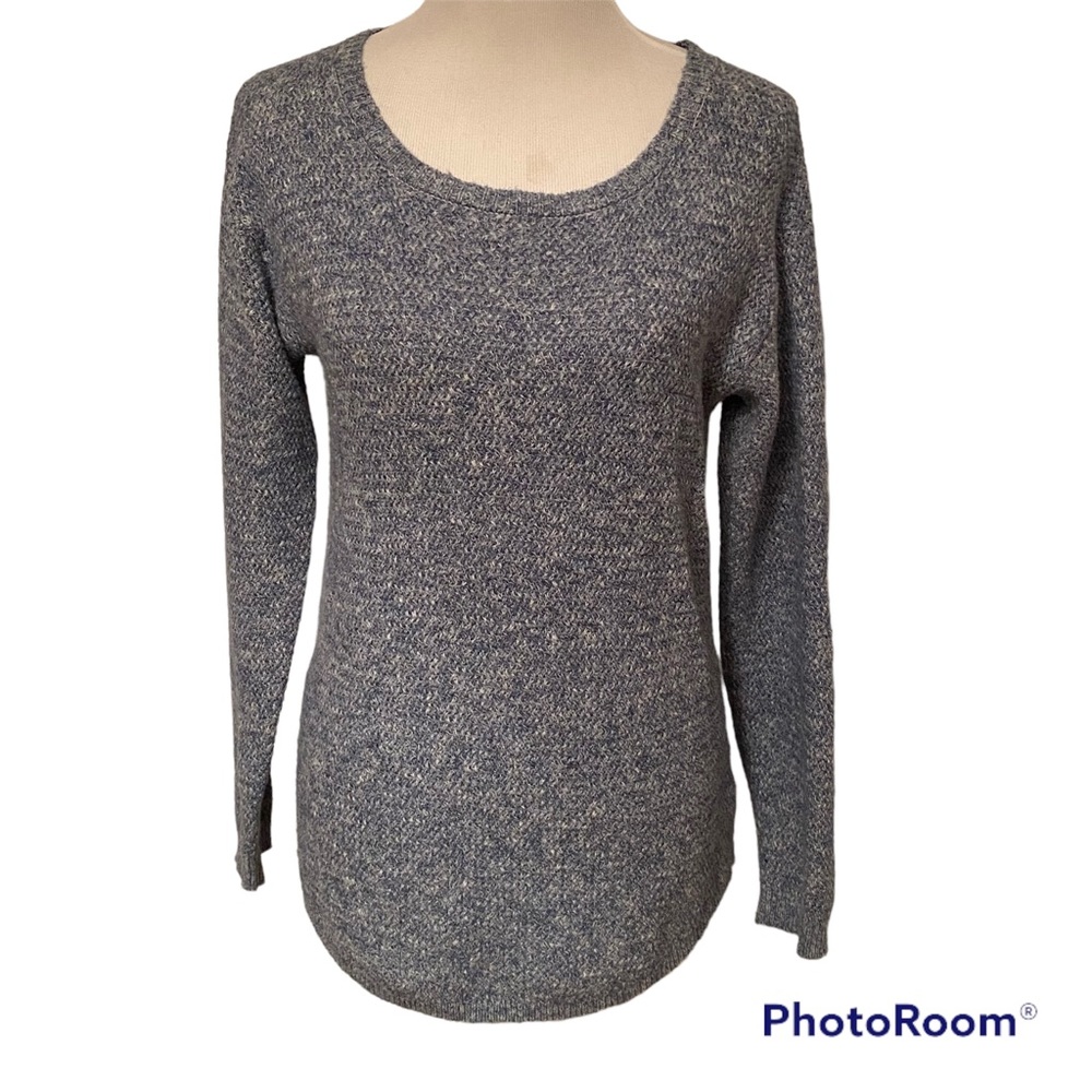 FAT FACE SWEATER SCOOP NECK BLUE WHITE MARLED LONG SLEEVE SIZE 2